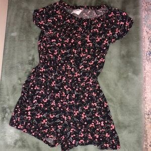Girls Floral Black Romper